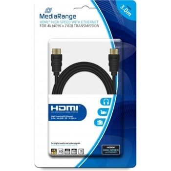 Кабел MediaRange MRCS157, от HDMI (м) към HDMI (м), 3m, черен, позлатени конектори, 4K | JAR Computers MEDIARANGE MRCS157