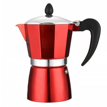 Кубинска кафеварка Rosberg R51173BP6, 6 чаши, 300 мл. вместимост, топлоустойчива дръжка, алуминиев корпус, вграден предпазен клапан, червена | JAR Computers Rosberg R51173BP6