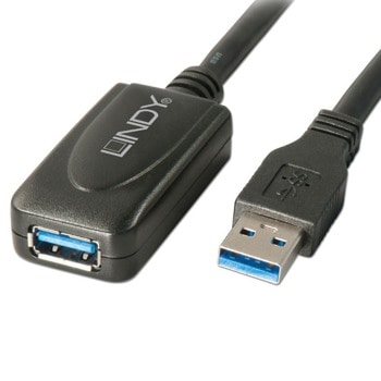 Кабел Lindy LNY-43155, от USB A(м) към USB A(ж), 5m, черен | JAR Computers Lindy LNY-43155