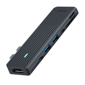 Докинг станция Rapoo 11411, от 2x USB-C към 1x USB-C (PD), 1x USB-C, 2x USB-A, 1x HDMI, 1x SD/MicroSD четец на карти, черна | JAR Computers RAPOO 11411