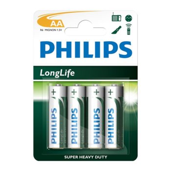 Батерии алкални Philips Long Life AA, 1.5V, 4 бр.