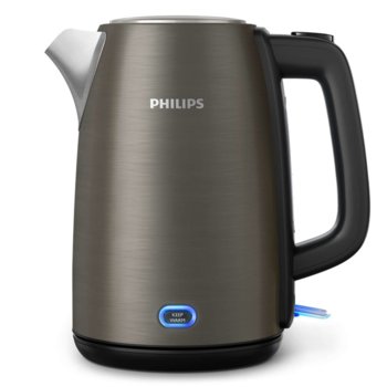 Електрическа кана Philips Viva Collection HD9355/90, вместимост 1,7л, капак с пружина, светлинен индикатор, 2060 W, цвят титанов | JAR Computers Philips Viva Collection Metal HD9355/90