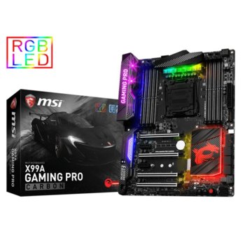 Дънна платка MSI X99A GAMING PRO CARBON, X99, LGA2011-3, DDR4, 4x PCI-E(SLI&CF), 1x SATA Express, 10x SATA 6Gb/s, 1x M.2 Slot, 4x USB 3.1 Gen1, 1x USB 3.1 Type C Gen2, ATX | JAR Computers MSI X99A GAMING PRO CARBON