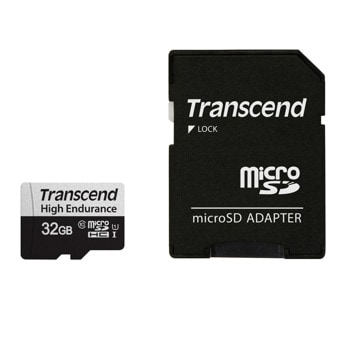 Карта памет 32GB microSDXC с адаптер, Transcend USD350V, Class 10 UHS-I U1, скорост на четене до 100, скорост на запис 40MB/s | JAR Computers Карта памет 32GB microSDXC USD350V TS32GUSD350V