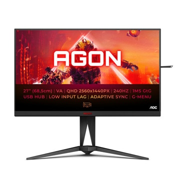 Монитор AOC AG275QZN/EU, 27" (68.58 cm) VA панел, 240Hz, QHD, 1ms, 80 000 000:1, 400cd/m2, DisplayPort, HDMI, USB | JAR Computers AOC AG275QZN/EU