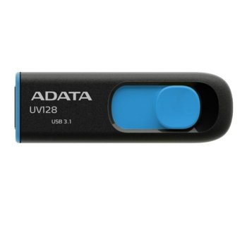 Памет 64GB USB Flash Drive, A-Data UV128, USB 3.1, черно/синя | JAR Computers 64GB USB Flash A-Data UV128 USB3.1