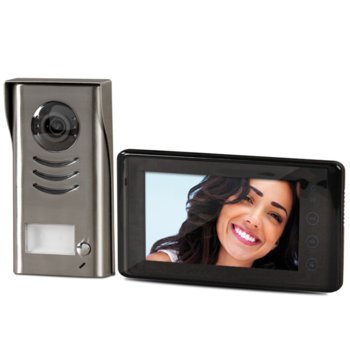 Комплект еднофамилна видеодомофонна система Farfisa 1SEK, 7" (17.78cm) LCD touch screen OSD екран, едноабонатна, стенен монтаж, двужилен кабел, LED диоди за нощно виждане, подсветка на бутоните, сив/черен | JAR Computers Farfisa 1SEK bt-2075005