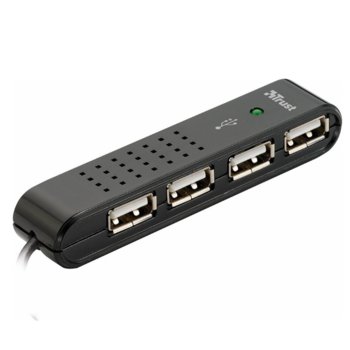 USB Хъб Trust Vecco Mini 14591, 4 port, USB 2.0, черен | JAR Computers Trust Vecco Mini 4 Port Hub 14591