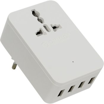 Зарядно устройство ORICO S4U-TEU, от контакт към 4x USB A(ж), бяло | JAR Computers ORICO S4U-TEU