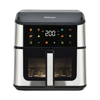 Фритюрник с горещ въздух Rohnson R-2874, 8 л. вместимост, 360° 3D система за равномерно печене, таймер, 8 програми, 1500W | JAR Computers Rohnson R-2874