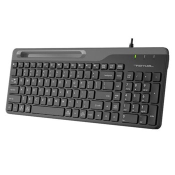 Клавиатура A4Tech Fstyler FK25, нископрофилни бутони, мултимедийни бутони, поставка за смартфон, USB, черна | JAR Computers Клавиатура A4Tech Fstyler FK25 жична черна