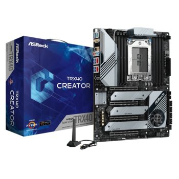 Дънна платка Asrock TRX40 Creator, TRX40, sTRX4, DDR4, PCIe 4.0, 8x SATA 6Gb/s, 3x M.2 slot, (SLI&CFX), USB 3.2 Gen2 Type-C, Wi-Fi, Bluetooth, ATX | JAR Computers Asrock TRX40 Creator