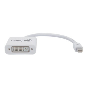 Преходник Manhattan, от Mini DisplayPort(м) към DVI(ж), бял | JAR Computers Manhattan Mini DisplayPort to DVI