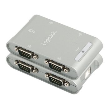 Преходник LogiLink AU0032, от USB-B(ж) към 4x Serial(ж), сив | JAR Computers LogiLink AU0032