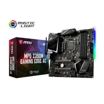 Дънна платка MSI MPG Z390M GAMING EDGE AC, Z390, LGA1151, DDR4, PCI-Е (HDMI&DP)(CF&SLI), 4x SATA 6Gb/s, 2x M.2, 1x USB 3.1 Type-C, W-Fi, Bluetooth, RGB, Micro-ATX | JAR Computers MSI MPG Z390M GAMING EDGE AC