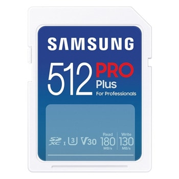 Карта памет 512GB SDXC, Samsung PRO PLus (MB-SD512S/EU), U3 V30, скорост на четене до 180MB/s, скорост на запис до 130MB/s | JAR Computers MB-SD512S/EU