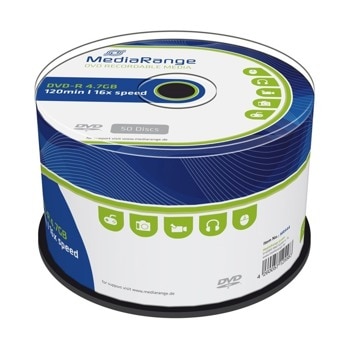 Оптичен носител DVD-R, 4.7GB, Media Range, 16 x, 50 бр | JAR Computers MediaRange DVD-R 4.7GB 16x
