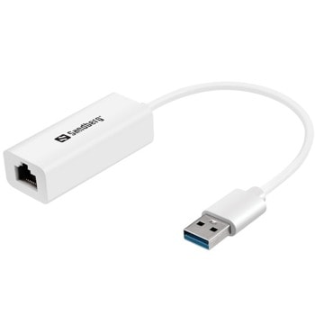 Мрежови адаптер Sandberg SNB-133-90, от USB 3.0 Type A(м) към 10/100/1000 RJ-45(ж), бял | JAR Computers Sandberg USB 3.0 SNB-133-90