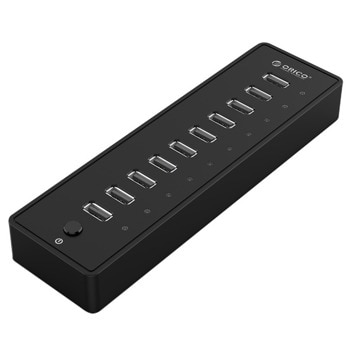 USB Хъб Orico USB 10 Port Hub with Power Adapter, 10 порта, 10x USB 2.0(ж), черен image