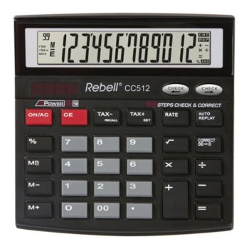 Калкулатор Rebell CC512 check steps, 12 заряен дисплей, черен image