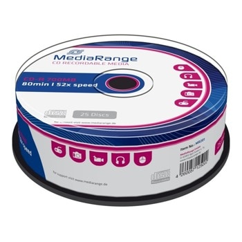 Оптичен носител CD-R, 700MB, MediaRnge, 52x, 25бр | JAR Computers MediaRange CD-R 700MB 52x