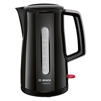Електрическа кана Bosch TWK 3 A 013, вместимост 1.7 литра, 2400W, автоматичен капак, въртяща се основа, черна | JAR Computers Bosch TWK 3 A 013