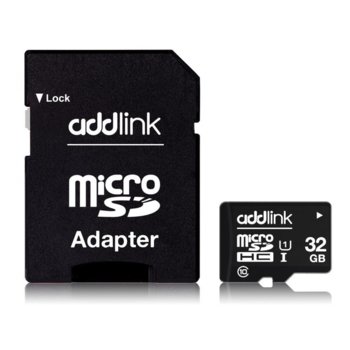 Карта памет 32GB microSDHC с адаптер, Addlink Premium, Class 10 UHS-I, скорост на четене 85 MB/s, скорост на запис от 10 MB/s | JAR Computers Addlink 32GB microSDHC Premium + Adapter