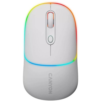 Мишка Canyon MW-22, оптична (1600dpi), безжична, USB, Bluetooth, бяла, RGB подсветка, 4 бутона | JAR Computers Canyon MW-22 Snow White CNS-CMSW22SW