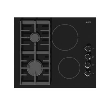 Стъклокерамичен плот GORENJE KC 621 USC, 3000 W, Механично управление, 2 нагревателни зони + 2 газови котлона, Чугунена решетка, Индикатор за остатъчна топлина, черен | JAR Computers GORENJE KC 621 USC