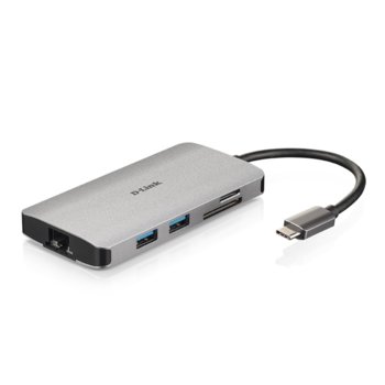 Докинг станция D-Link DUB-M810, 8 порта, 1x USB C към 1x Thunderbolt 3, 3x USB A, 1x HDMI, 1x RJ45, 1x SD/MicroSD четец, сива | JAR Computers D-Link DUB-M810 8-in-1