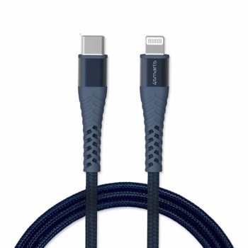 Кабел 4smarts MFI PremiumCord USB-C to Lightning Cable XXL (4S465598), от USB C(м) към Lightning(м), 3m, 20W, син | JAR Computers 4smarts MFI PremiumCord USB-C to Lightning Cable