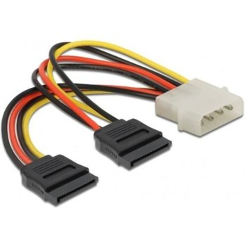 Захранващ кабел DeLock 60102, Molex 4pin(м) към 2x SATA 15pin(м), 0.15m | JAR Computers DeLock molex 4 Pin - 2 x SATA 15 Pin 60102