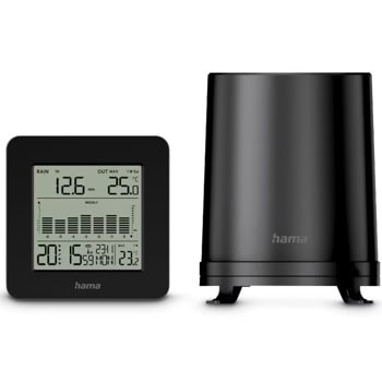 Електронна метеостанция Hama Mykonos 222220, аларма за дъжд, термометри, плувиометър, време/календар/аларма функция, черна | JAR Computers HAMA Mykonos 222220