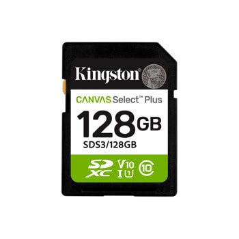 Карта памет 128GB SD, Kingston Canvas Select Plus, Class 10 UHS-I, скорост на четене до 150MB/s | JAR Computers Карта памет 128GB SD Kingston