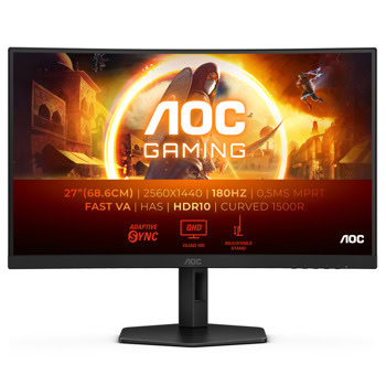 Монитор AOC CQ27G4X, 27" (68.58cm) VA Curved панел, 180Hz, QHD, 1ms, 80 000 000:1, 300cd/m2, DisplayPort, HDMI | JAR Computers AOC CQ27G4X