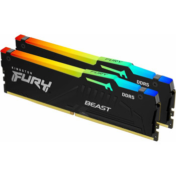 Памет 32GB (2x16GB) DDR5 6400MT/s, Kingston Fury Beast RGB Black, KF564C32BBEAK2-32, 1.4V | JAR Computers Kingston 2x16GB DDR5 6400MT/s Fury Beast RGB Black