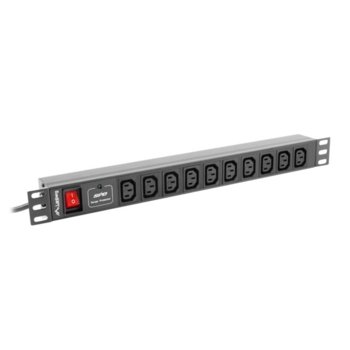 Разклонител Lanberg PDU-10I-0200-IEC-BK, 19", 10 гнезда, 1U, Schuko, Rackmount, On/Off бутон, 2м | JAR Computers Lanberg PDU-10I-0200-IEC-BK