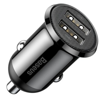 Зарядно за кола Baseus Grain Pro Black CCALLP-01, от автомобилна запалка към 2x USB A(ж), 5V, 2.4A, черно | JAR Computers Baseus Grain Pro Black CCALLP-01