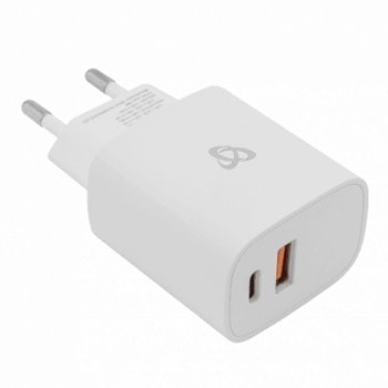 Зарядно устройство SBOX HC-099, от контакт към USB A(ж) и USB C(ж), 5V/3A ; 9V/2A ; 12V/1.5A, бяло, 18W | JAR Computers SBOX HC-099