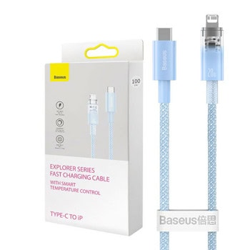 Кабел Baseus Explorer CATS010203, от USB-C(м) към Lightning(м), 1m, 20W, син | JAR Computers Baseus Explorer CATS010203