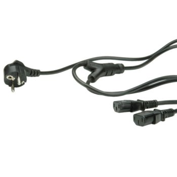 Захранващ кабел Roline 19.99.1022, от Shuko(м) към 2x IEC320 C13(ж), 2m, черен | JAR Computers ROLINE 19.99.1022 Schuko 1.8 / 2.0 м черен