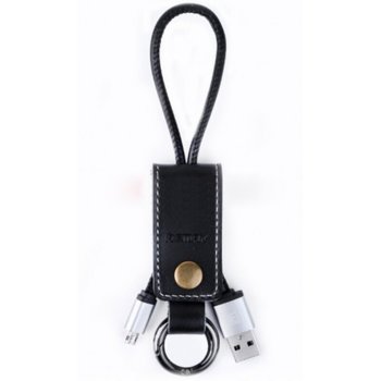 Кабел Remax RC-034I, USB A(м) към USB Micro B(м), ключодържател, естествена кожа, черен | JAR Computers Remax RC-034I USB A(м) към USB Micro B(м) df14341