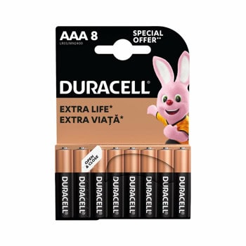 Батерии алкални Duracell LR03/MN2400(DBAAALR03), ААA, 1.5 V, 8 бр. в опаковка | JAR Computers Duracell LR03/MN2400 AAA 1.5V 8бр