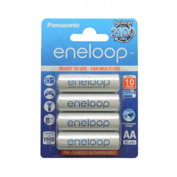 Батерии Panasonic Eneloop, AA, 1900mAh, 1.2V, Ni-MH, 4 бр. | JAR Computers Panasonic Eneloop AA 4 бр. 1900mAh