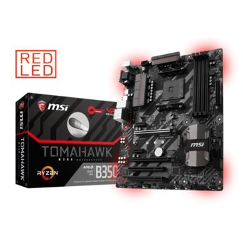 Дънна платка MSI B350 TOMAHAWK, B350, AM4, DDR4, PCI-E(CF)(HDMI,DVI,VGA), 4x SATA 6Gb/s, 1x M.2 слот, 1x USB 3.1 Type C Gen1, 3x USB 3.1 Gen1, червена подсветка, ATX | JAR Computers MSI B350 TOMAHAWK