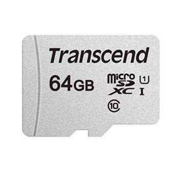 Карта памет 64GB microSDXC, Transcend 300S, Class 10 UHS-I, скорост на четене 100MB/s, скорост на запис 25MB/s | JAR Computers 64GB microSDXC Transcend