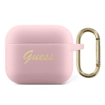 Защитен калъф Guess AirPods 3 Silicone Vintage Script Case, за Apple Airpods 3, силиконов, с карабинер, розов | JAR Computers Guess AirPods 3 Silicone Vintage Script Case