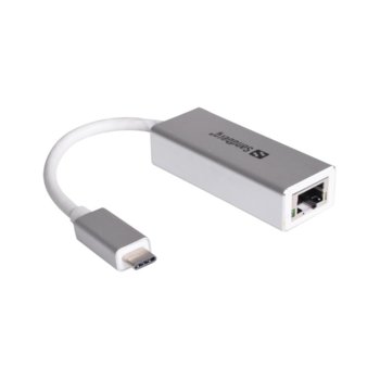 Мрежови адаптер Sandberg USB-C Gigabit Network 136-04, от USB 3.1 Type-C(м) към RJ-45(ж), 10/100/1000 Mbps, бял | JAR Computers Sandberg USB-C Gigabit Network Adapter 136-04