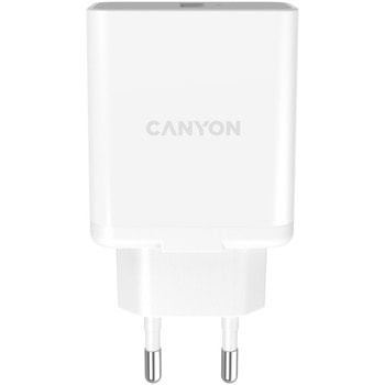 Зарядно устройство Canyon H-24 (CNE-CHA24W), от контакт към 1x USB-A (ж), 5/9/12V/ 3A / 24W, бяло image
