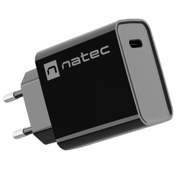Зарядно устройство NATEC Ribera (NUC-2060), от контакт към 1x USB C(ж), 20W, черно | JAR Computers NATEC Ribera NUC-2060